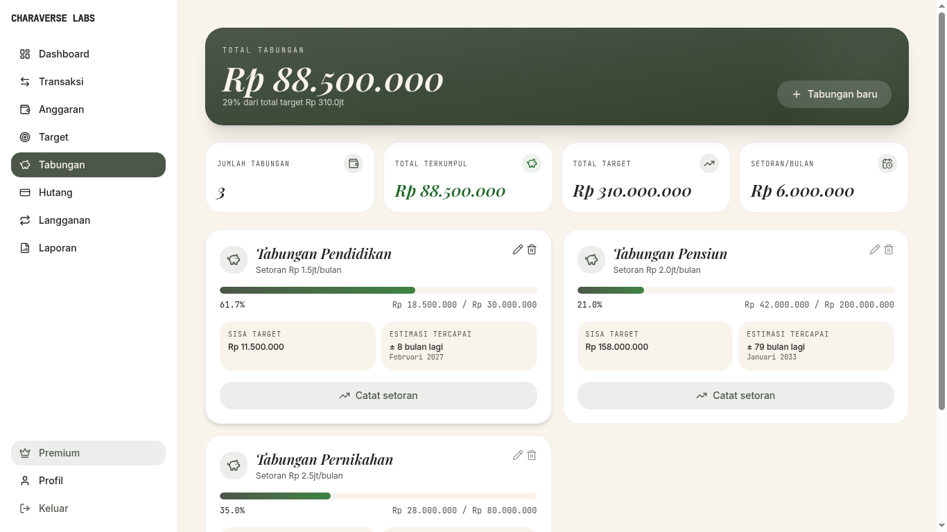 Tampilan Savings Tracker